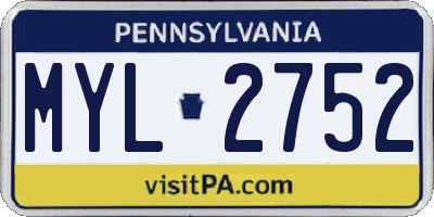 PA license plate MYL2752