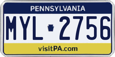 PA license plate MYL2756