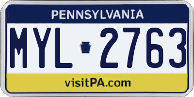 PA license plate MYL2763