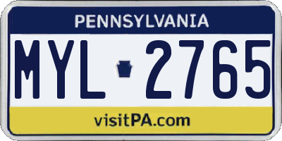 PA license plate MYL2765