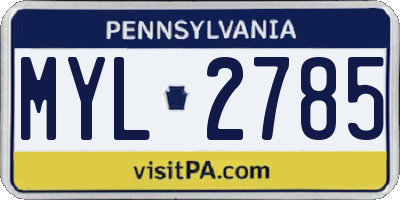 PA license plate MYL2785