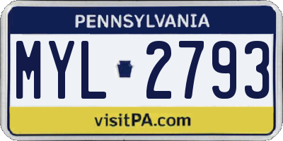 PA license plate MYL2793