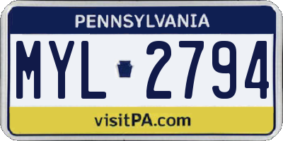 PA license plate MYL2794