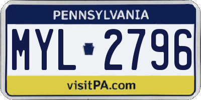 PA license plate MYL2796