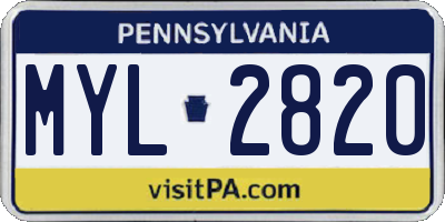 PA license plate MYL2820