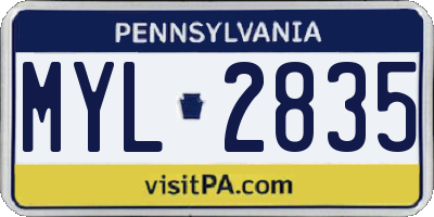 PA license plate MYL2835