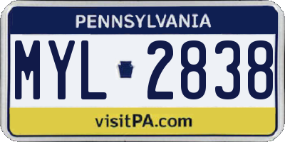 PA license plate MYL2838