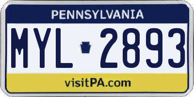 PA license plate MYL2893