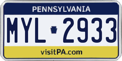 PA license plate MYL2933