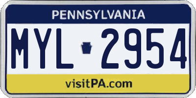 PA license plate MYL2954