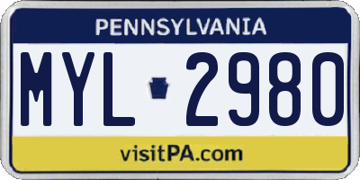 PA license plate MYL2980