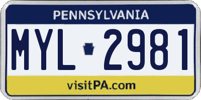 PA license plate MYL2981