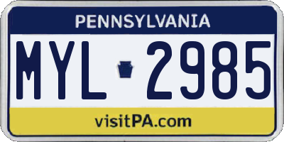 PA license plate MYL2985