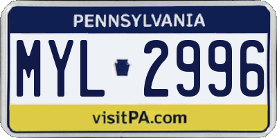PA license plate MYL2996