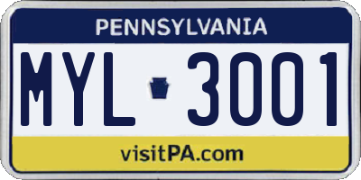 PA license plate MYL3001