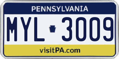 PA license plate MYL3009