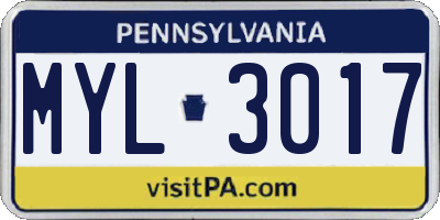PA license plate MYL3017