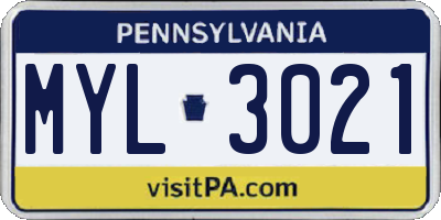 PA license plate MYL3021