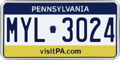 PA license plate MYL3024