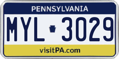 PA license plate MYL3029