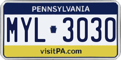PA license plate MYL3030