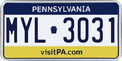 PA license plate MYL3031