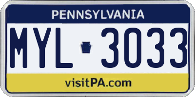 PA license plate MYL3033