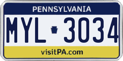 PA license plate MYL3034