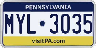 PA license plate MYL3035