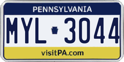 PA license plate MYL3044