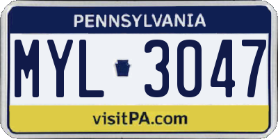 PA license plate MYL3047