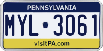 PA license plate MYL3061