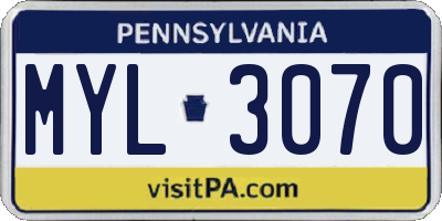 PA license plate MYL3070