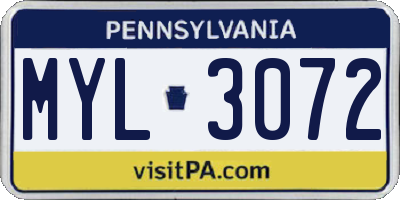 PA license plate MYL3072