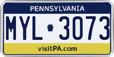 PA license plate MYL3073