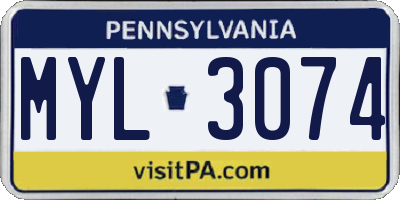 PA license plate MYL3074
