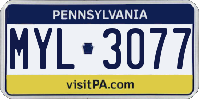 PA license plate MYL3077