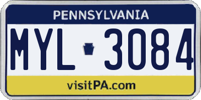 PA license plate MYL3084