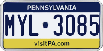 PA license plate MYL3085