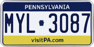 PA license plate MYL3087
