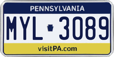 PA license plate MYL3089