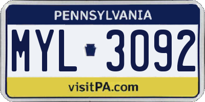 PA license plate MYL3092