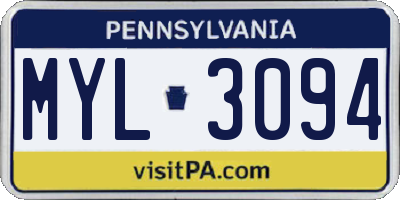PA license plate MYL3094