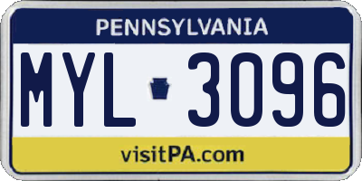 PA license plate MYL3096