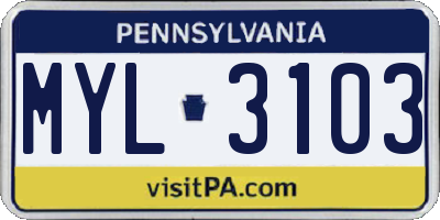 PA license plate MYL3103