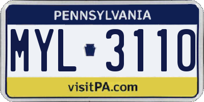 PA license plate MYL3110
