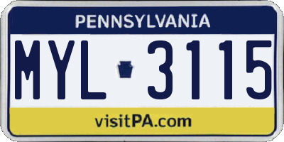 PA license plate MYL3115