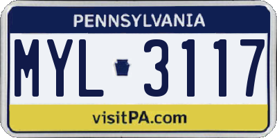 PA license plate MYL3117