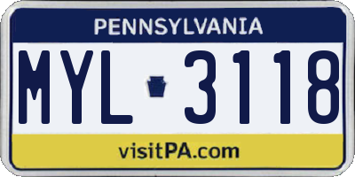 PA license plate MYL3118