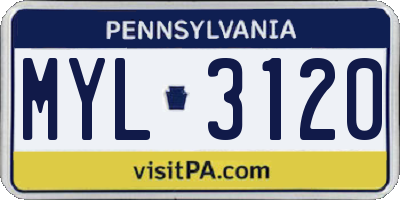 PA license plate MYL3120